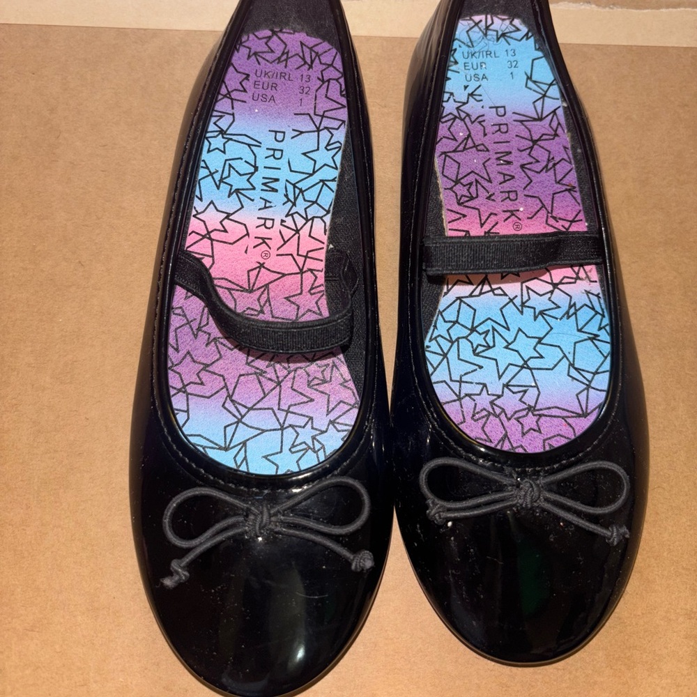 Primark Glossy Black Flats with Bow Accent